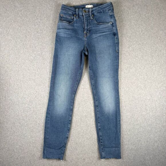 Good American Womens 2/26 Skinny Leg Denim Jeans Medium Wash Raw Hem Stretch - Picture 1 of 8